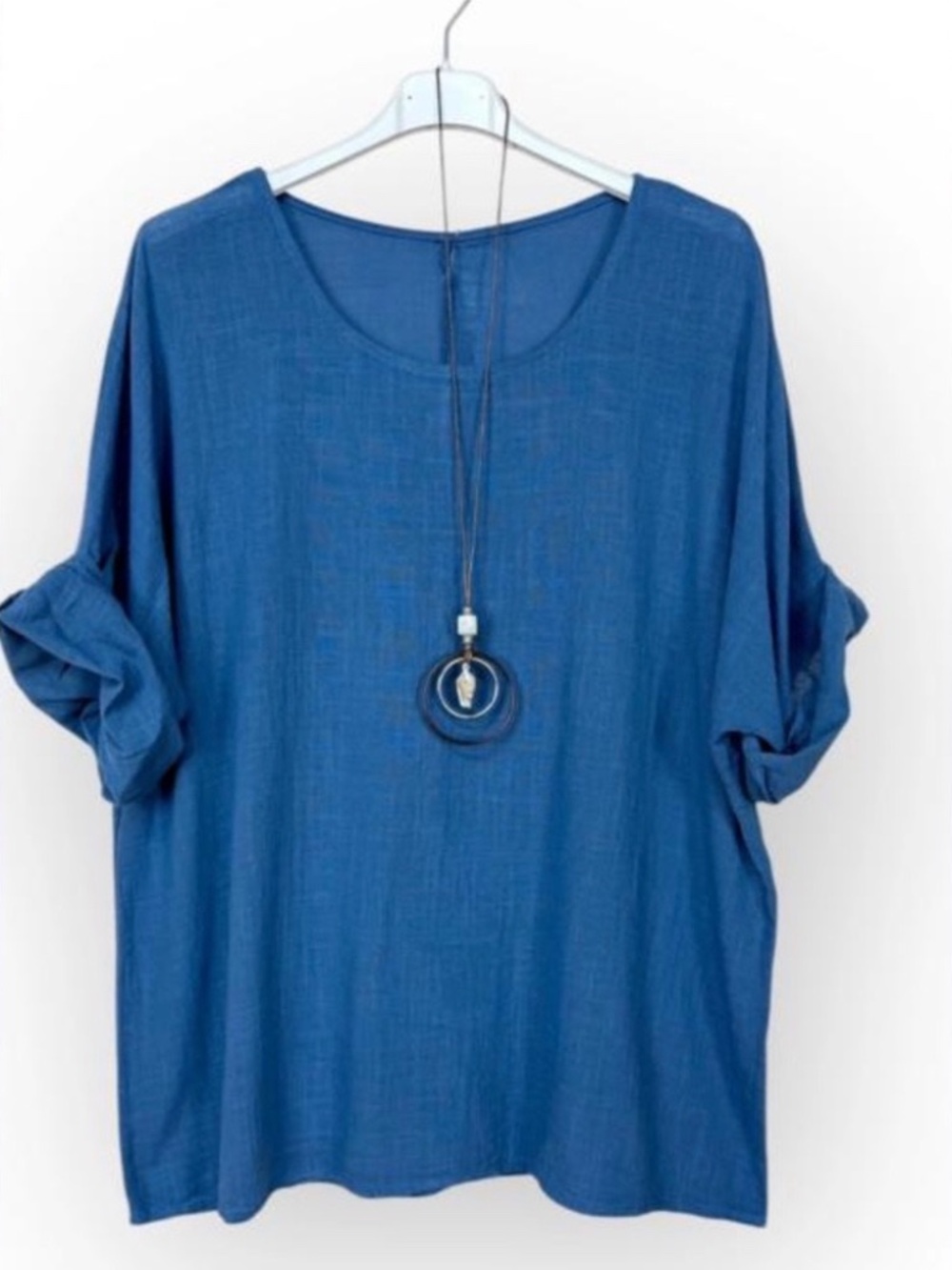 NWT Made in Italy Cotton Linen Tunic Top One Size Blue